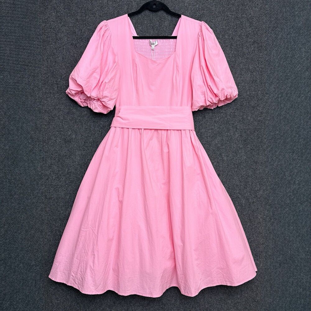 NWT Poet Dress Ode Pink Puff Sleeve Midi Nursing L - Picture 3 of 11